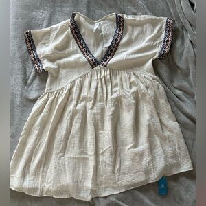CUPSHE Beige Boho Trim Plunging Mini Dress, L